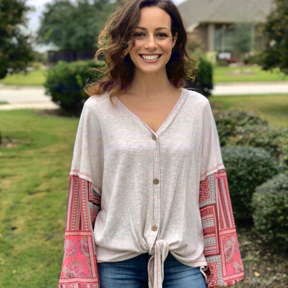 Boho Contrast Tie Shirt